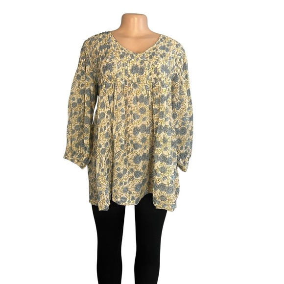 3/$30 🍂 Dolma Alya Floral Top Tunic Cotton Blue & Cream - Picture 2 of 10